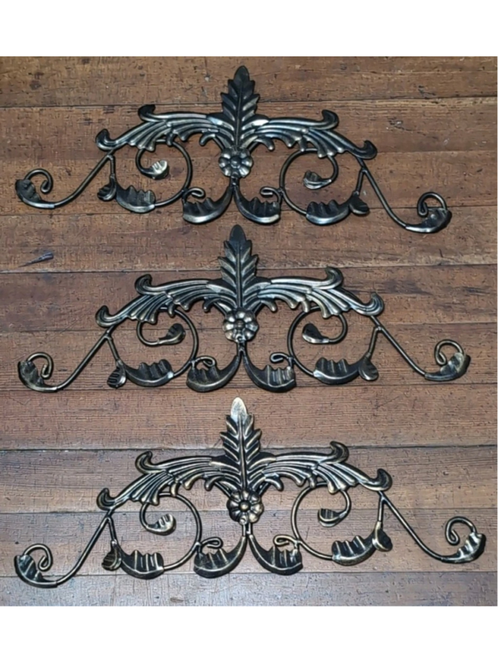 3 Brown Open Metal Wall/Over Door Scroll Accent Decor Hanging 18" Vintage Look